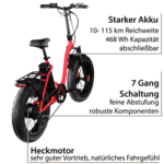 AGON E-Bike Faltrad Aurevia, 7 Gang Shimano Tourney Schaltwerk, Kettenschaltung, Heckmotor, 468 Wh, E Bike Klapprad 20" Pedelec für Damen Herren 155-195cm Elektrofahrrad - Image 4