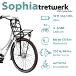 Tretwerk E-Bike Cityrad Sophia, 3 Gang, Nabenschaltung, Frontmotor, 536 Wh, Tretwerk Sophia E Bike Damen 28 Zoll Elektrofahrrad 160 - 185 cm Rad - Image 4