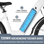 TTGO E-Bike Cityrad ZZ-28ST 28’’ E-Cityrad Alu-Tiefrahmen mit Mittelmotor und Gepäckträger, 9 Gang SHIMANO ALTUS, Kettenschaltung, Mittelmotor, 720 Wh, 36V 20AH Rahmen trägt 125 kg Abenteuer, Reichweite bis 150 km,Pedelec - Image 5