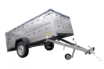 Großer Anhänger 750 kg Garden Trailer 264 KIPP mit Bordwandaufsatz , Stützrad und blauer Flachplane-Neu
