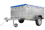 Kfz Anhänger 750 kg Garden Trailer 201 KIPP mit zusätzlichen Bordwänden, Stützrad und blauer Flachplane-Neu - Image 4